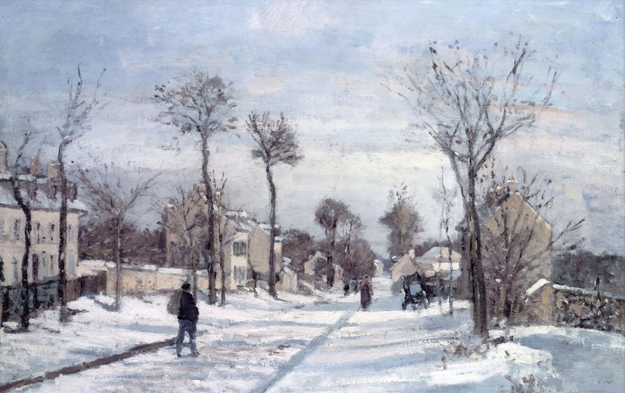 Die Straße nach Versailles, Louveciennes, Schnee – Camille Pissarro