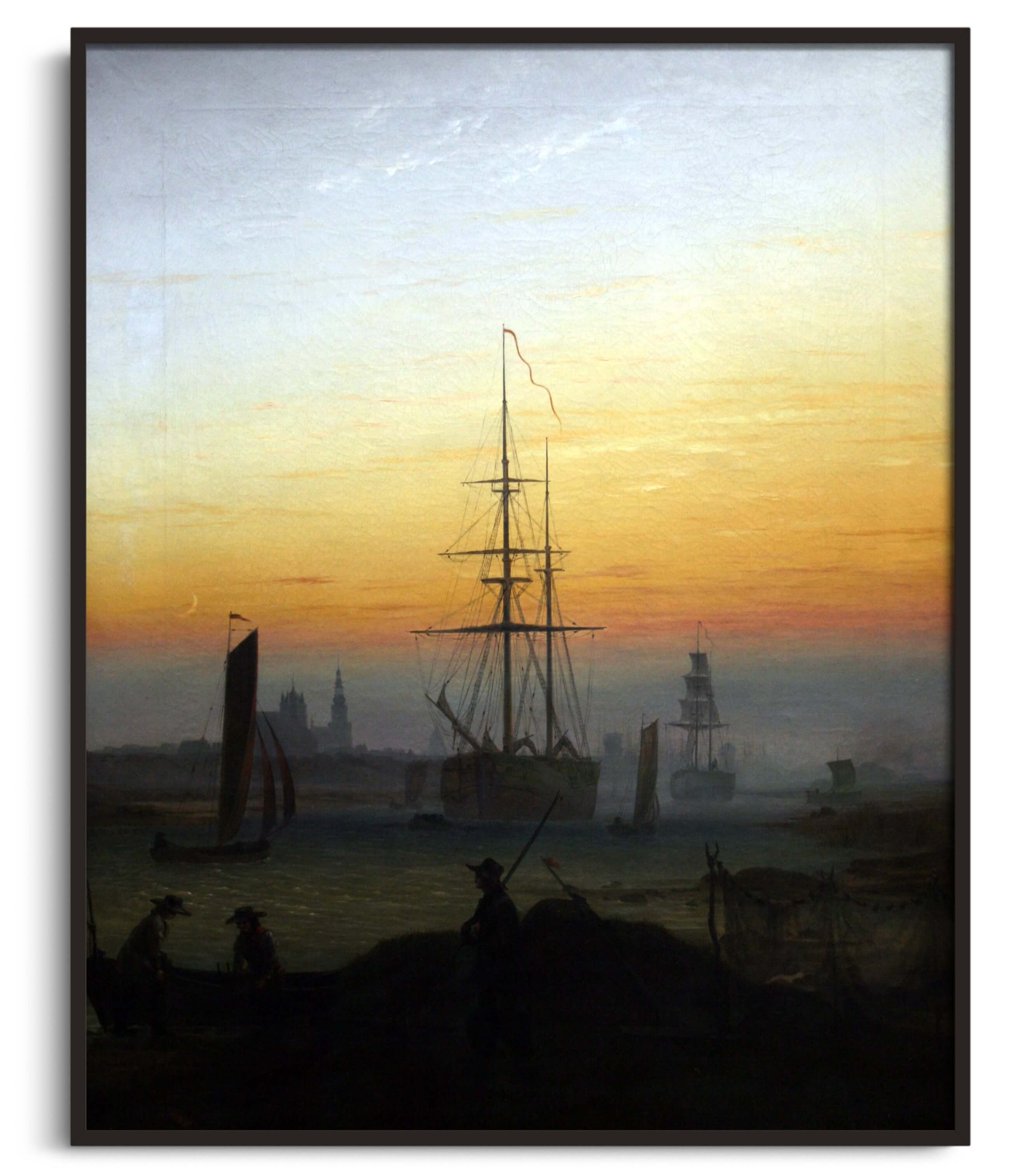 1art1 Caspar David Friedrich Poster „Ansicht Eines Hafens“ – 50 X 40 Cm, Inkl. Kunststoff-Rahmen (weiß)