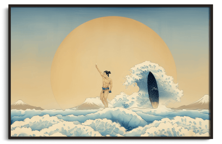 Surfer auf einer Welle in Tahiti x Hokusai