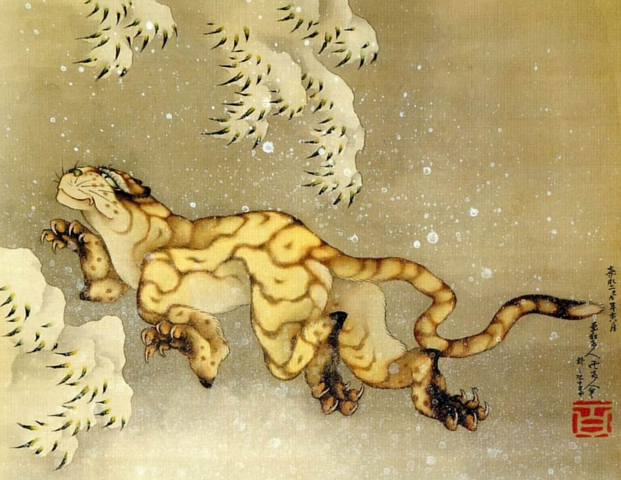 Tiger im Schnee - Hokusai