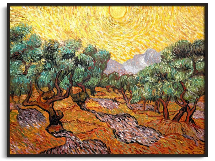 Olive Trees with Yellow Sky and Sun - Vincent Van Gogh